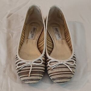 Jimmy Choo Women's Gold and White Striped Flats